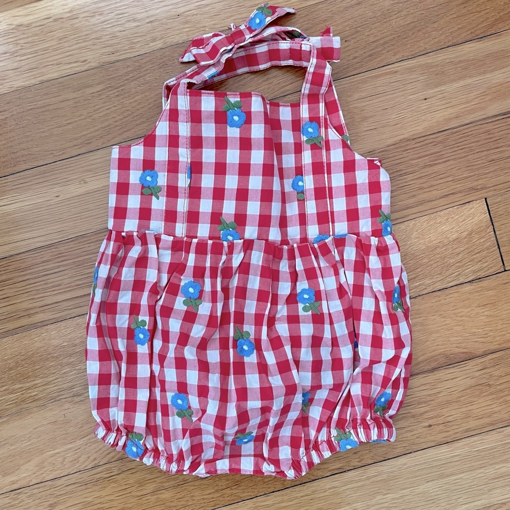 New Hannah Andersson Gingham Bubble Romper 0-3 Months